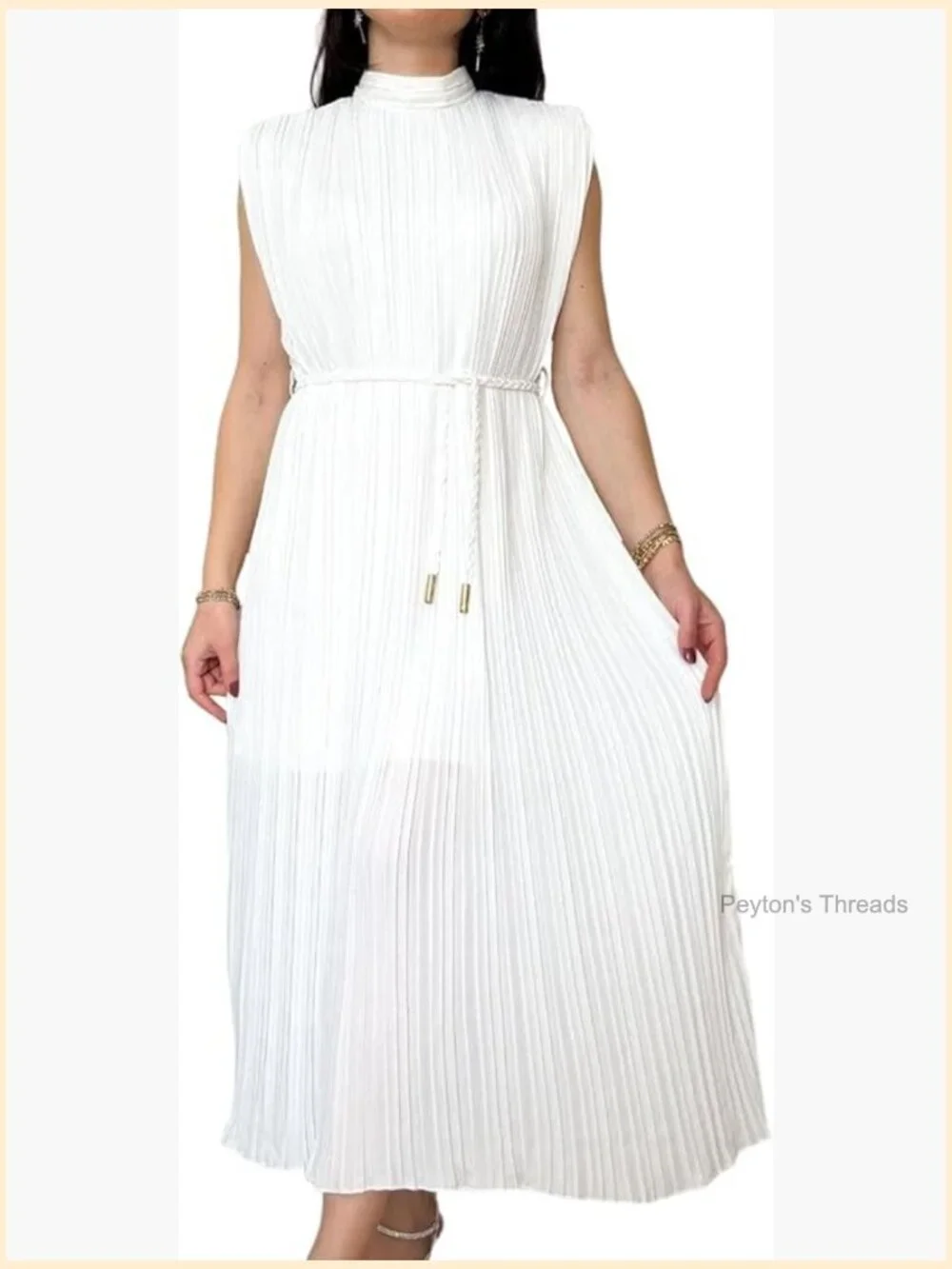 Sleeveless Pleated Maxi Dress with Tie-Waist - Picture 1 of 7
